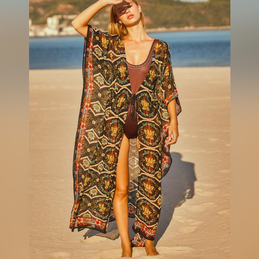 NWT brown floral AGUA BENDITA COCOA STORY SAM TUNIC medium